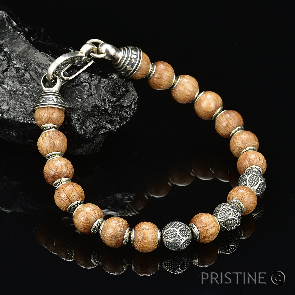Bead Bracelet 10mm Whisky Barrel Wood Mens Bracelet Custom Silver Bead –  Pristine Custom Rings