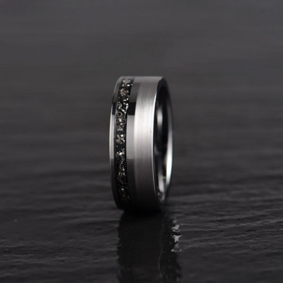 Two Tone Black Tungsten Meteorite Men's Wedding Band 8MM - Rings By Pristine 